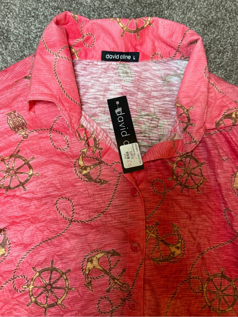 David Cline Coral Pink Nautical-Print Button Front Shirt - Picture 4 of 6